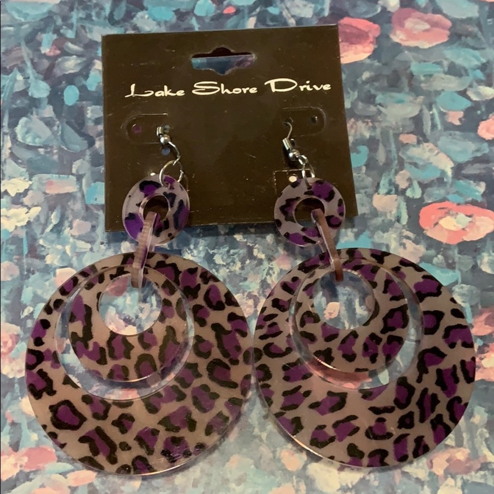 Funky purple leopard print earrings